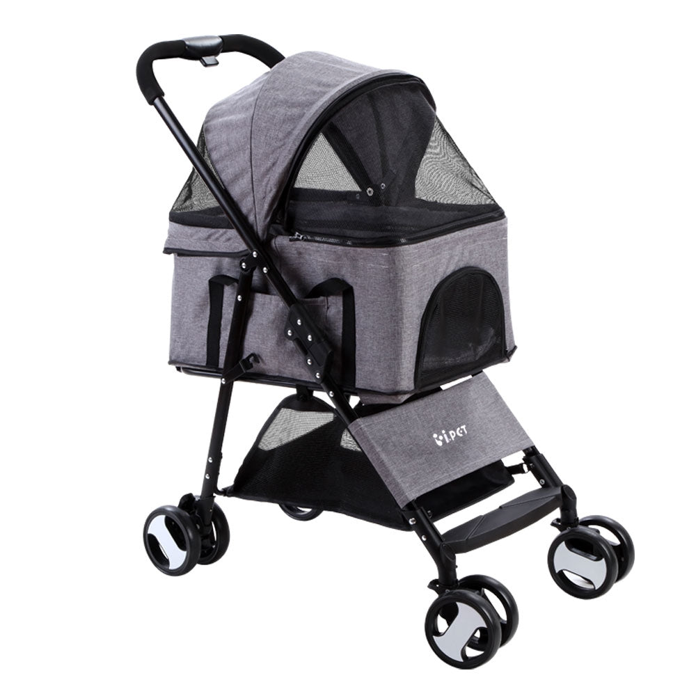 dog stroller pushchair i.Pet Pet Stroller Dog Pram Cat Carrier Travel Large Pushchair Foldable 4 Wheels Grey