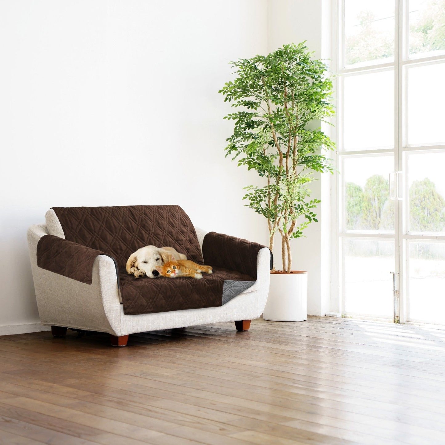 Sprint Industries Reversible Slipover Pet Couch Sofa Cover Protector Armchair - Love Seat - Chocolate Charcoal
