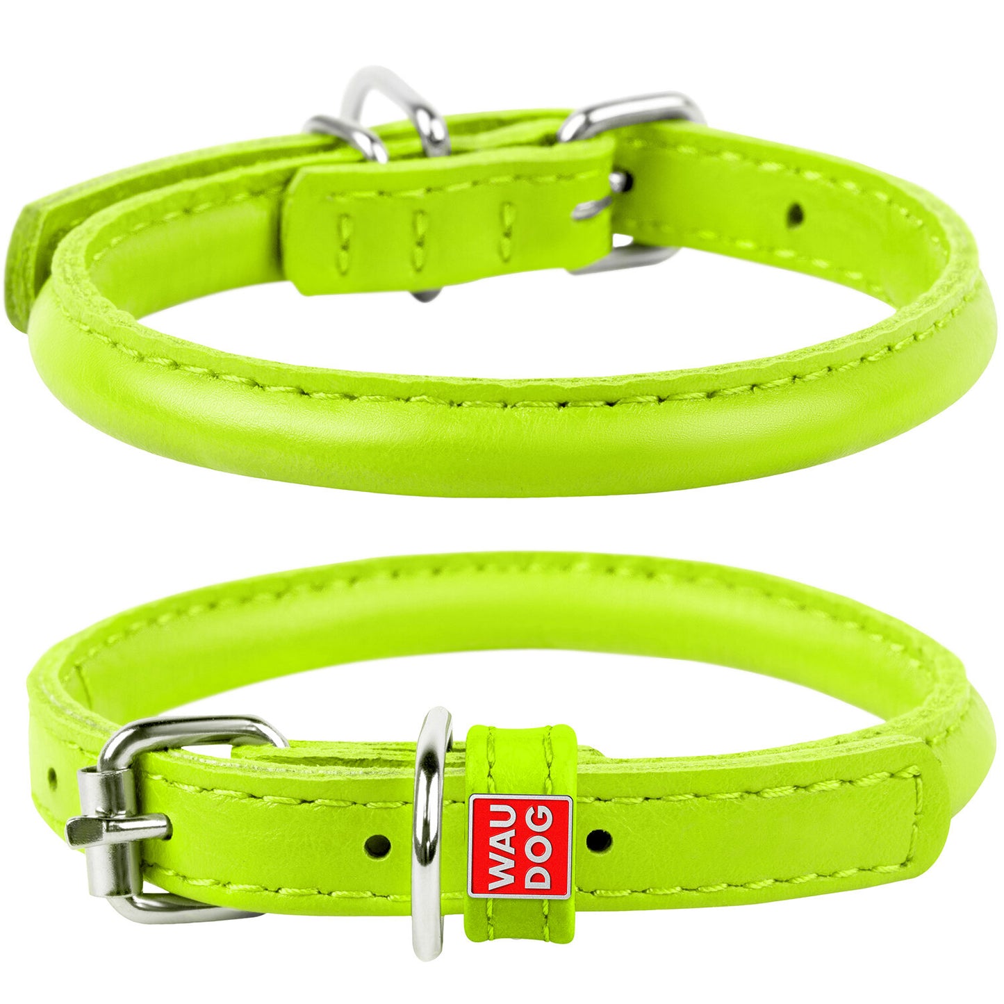 Waudog Leather Round Dog Collar 25-33CM GREEN