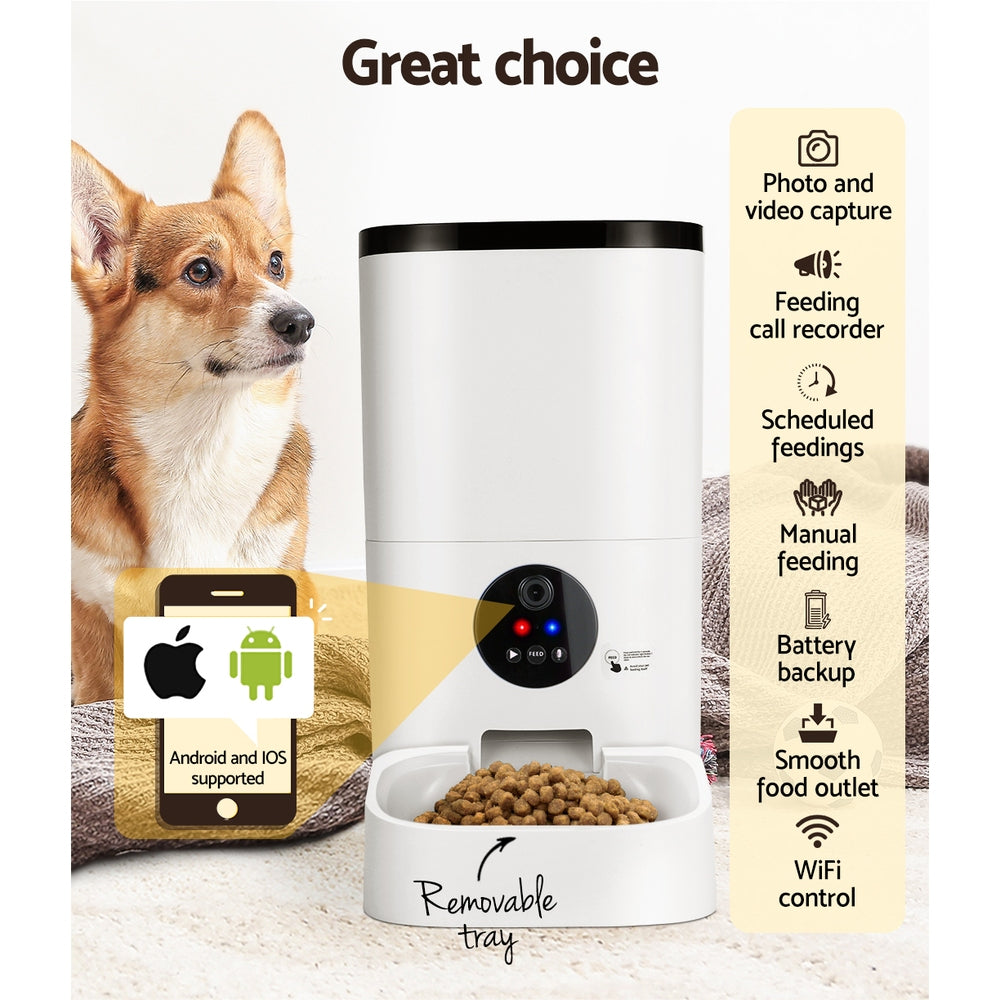 Floofi WiFi 6L Automatic Pet Feeder White Dog Cat Smart Food App Control