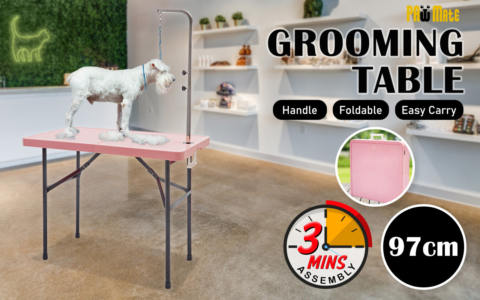 Paw Mat 97cm Pink Dog Cat Pet Grooming Salon Table Foldable Carry Height  Adjustable in 2023